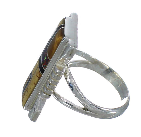 Authentic Sterling Silver And Multicolor Inlay Southwest Jewelry Ring Size 6-3/4 VX62270